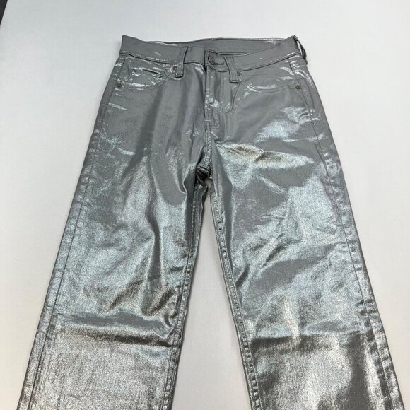 Gap Womens Silver Metallic 90s Loose Fit Pants Mid Rise Vented Cuff Size 0R - Picture 2 of 9